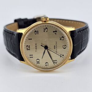 VTG Timex 34MM Men's Mechanical Watch‎ Working Keeping Time Gold Dial Up To 7.5"